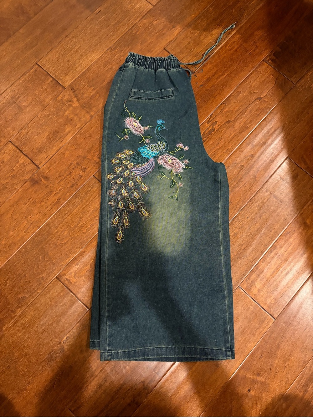 Embroidered Peacock Dark Denim Women's Jeans